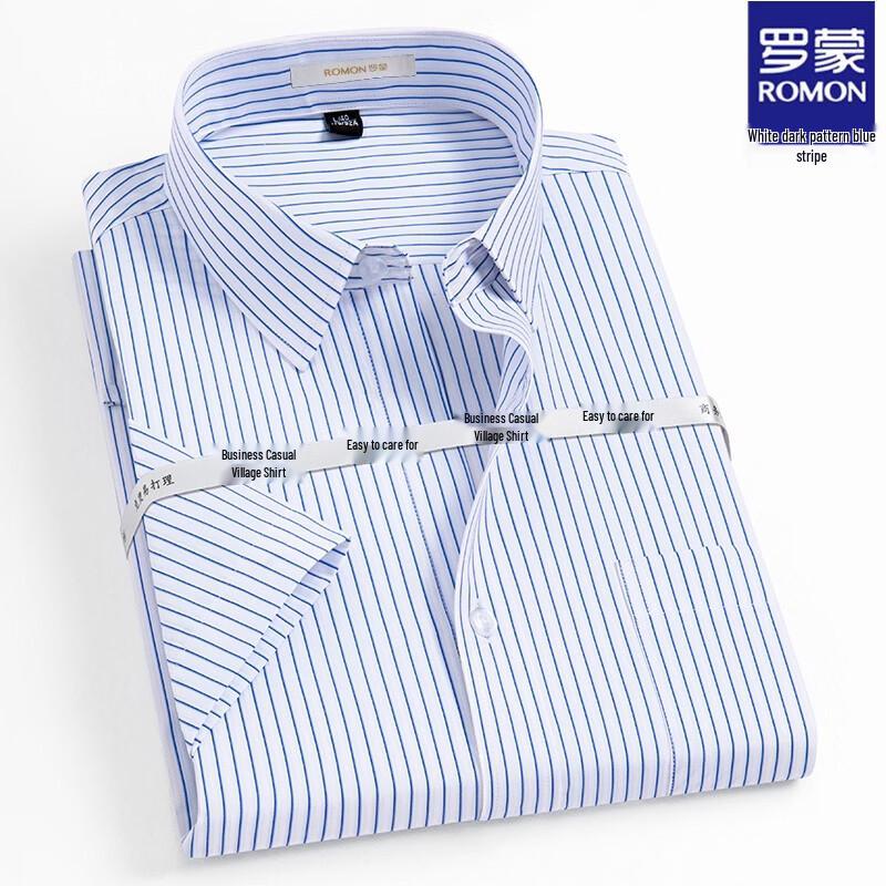 ROMON Men's Business Casual Short Sleeve Shirt