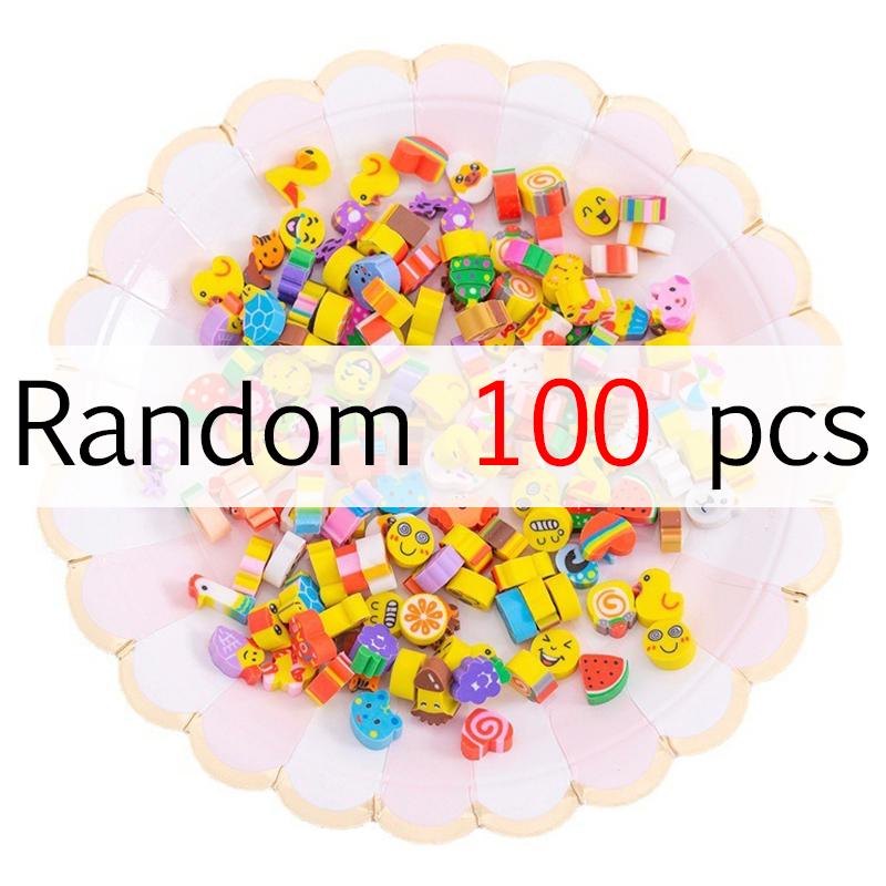 20/40/100/200PCS Mini Eraser Various Shapes Random Mix Cute Animal Fruit Cake Space Cartoon Student Reward Eraser Stationery ZYF