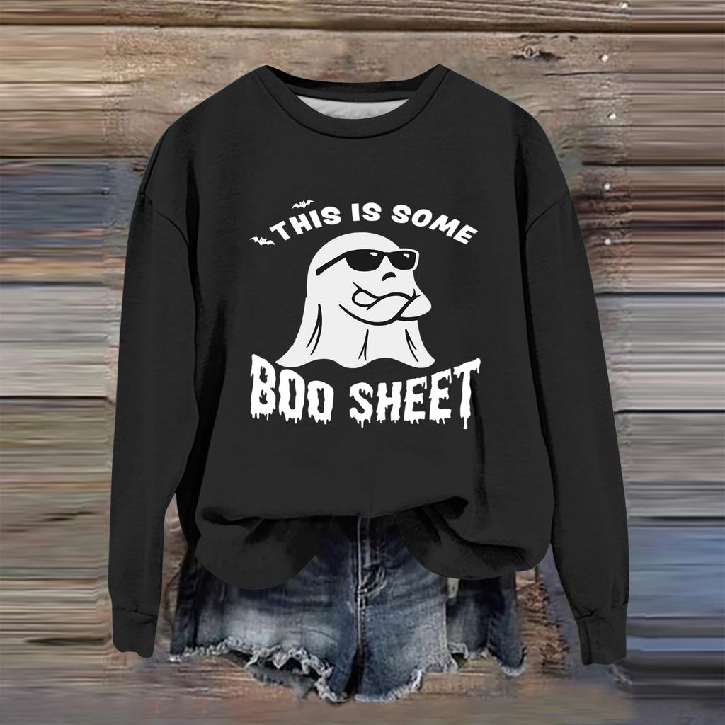 Women's Fashion Casual Long Sleeve Halloween Printed  Neck Sweatshirt