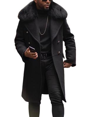 Casual Woolen Jacket Solid Color Slim Fit Double-breasted Men's Coat Sweater Collar