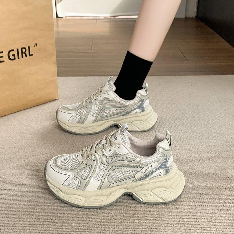

[Youshilai] Breathable thick-soled dad shoes for women 2025 spring lightweight mesh heightening casual sports shoes 40