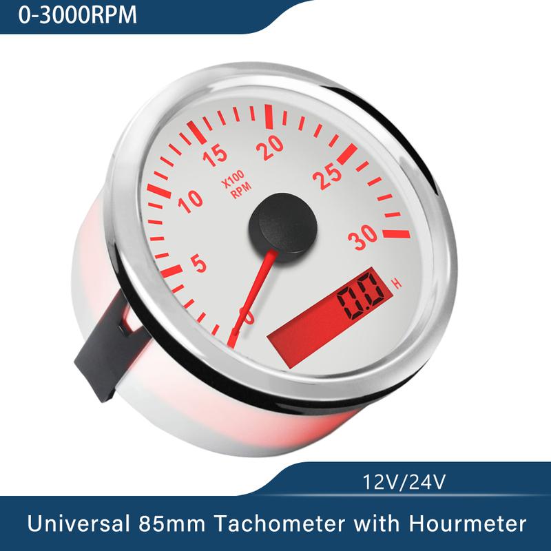 Universal 85mm Tachometer Engine RPM Gauge Set with Hourmeter for Car Boat Truck