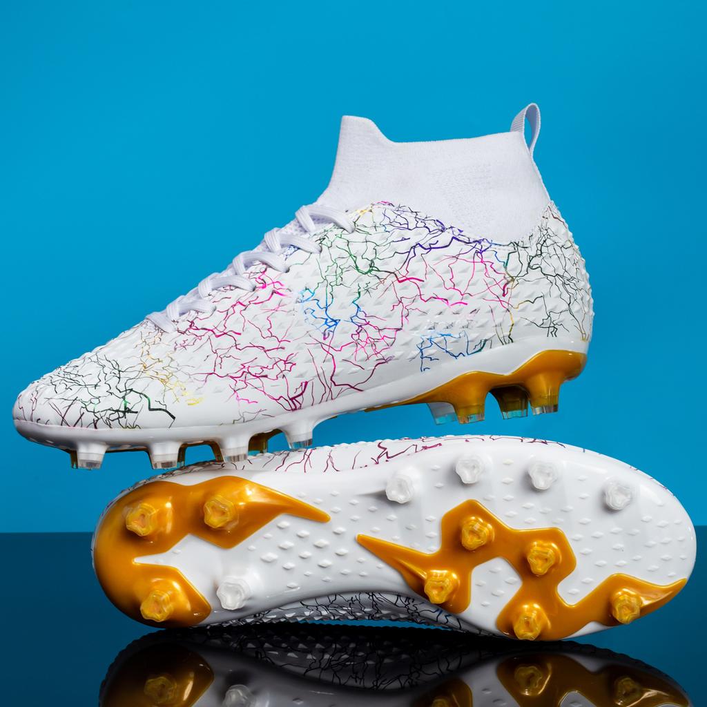 Youth Professional Soccer Shoes Large Size AG Long Spike Football Cleats Electroplated Leather Foot Training Cleats Grass Field
