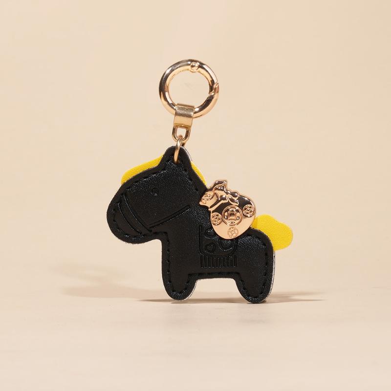 

Многоцветный ручной кошелек с карманом для денег, ПУ брелок для ключей в виде лошади, ПУ кожаный брелок для ключей от машины, ПУ кожаная подвеска, мультяшное животное, подвеска для сумки, женский чёрный