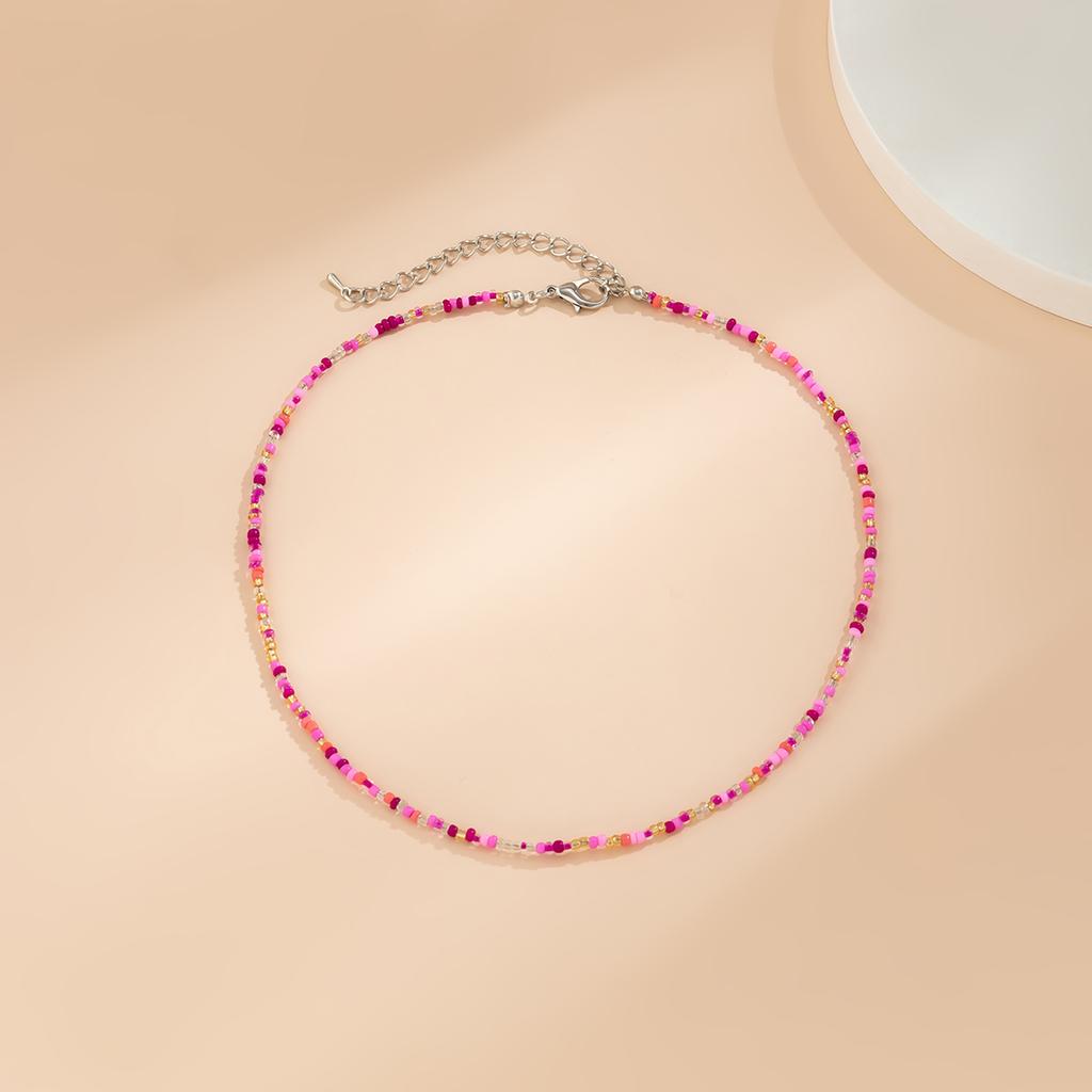 Lacteo Bohemia Multicolour Acrylic Seed Beads Necklace Women Handmade Strand Beaded Choker Short Neck Chain Simple Jewelry Party