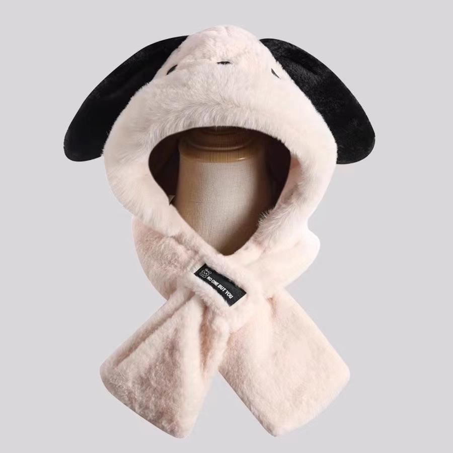 Cute Shiba Inu Long Ear Plush Winter Hat Scarf Set for Girls, Warm Two-Piece Cartoon Outfit
