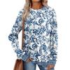 Women's Winter Color-Block Printed Lightweight Brushed-Cotton Round Neck Top
