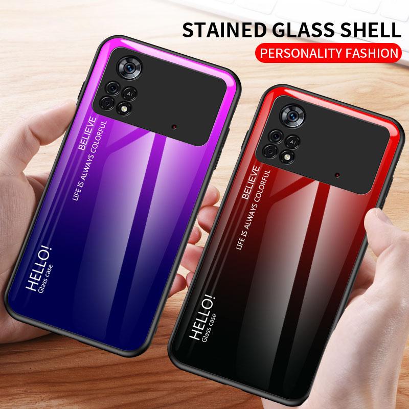 

Чехол из закаленного стекла с градиентом для PocoX4 Pro 5G для Xiaomi Poco X5 X4 GT Xiomi Pocophone M5 s M5s M4 Pro C40, чехлы