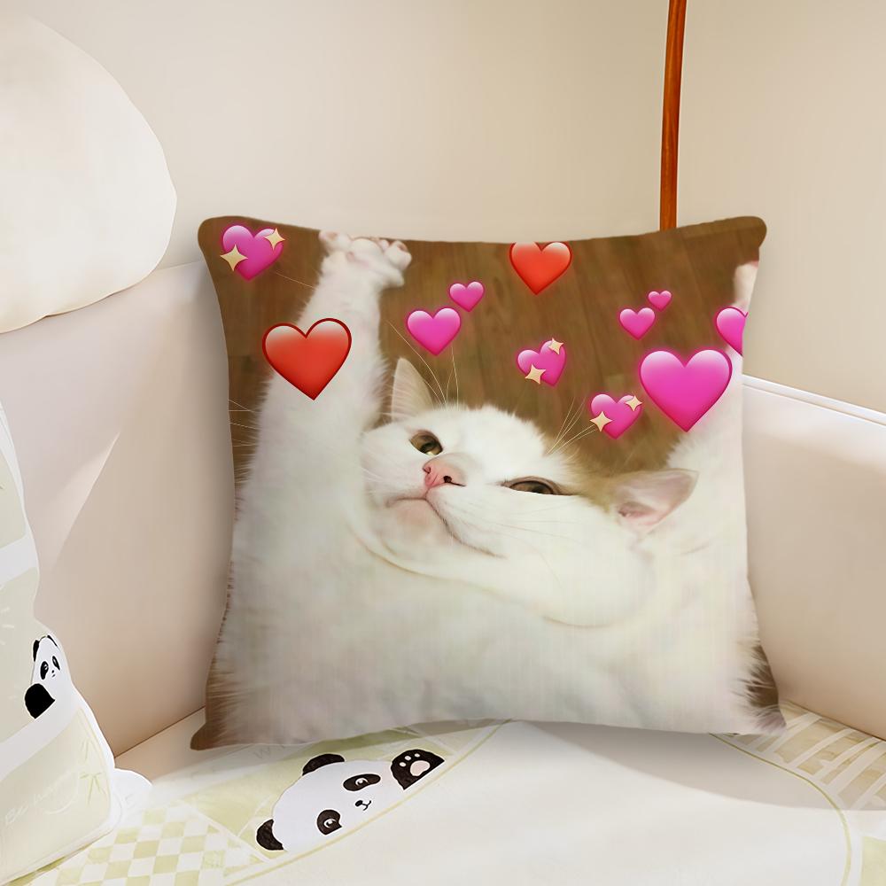Cute Love Cat Cushion Cover Pillow Case Plush Fabric Soft Double Sided Print Sofa Cushion Cover Throw Pillow Covers