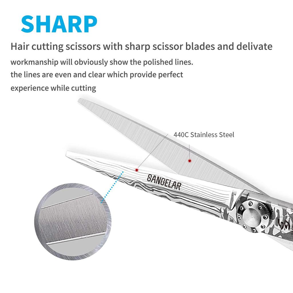 Sangelar 6 Inch Stainless Steel Hair Scissors Professional Silver Hairdressing Shear Fashion Design Beauty Barber Scissors