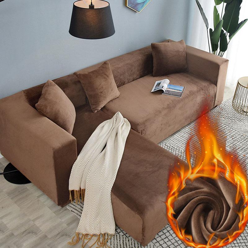 Luxusní sametový potah na pohovku Super teplý elastický potah na pohovku do obývacího pokoje Jednobarevný chránič nábytku Potah na křeslo