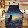 1pc, Apron, Black Cat Under The Stars Pattern Apron, Reusable, for Kitchen And Restaurant, Minimalist, Lightweight, Kitchen Apron, for Baking, Camping