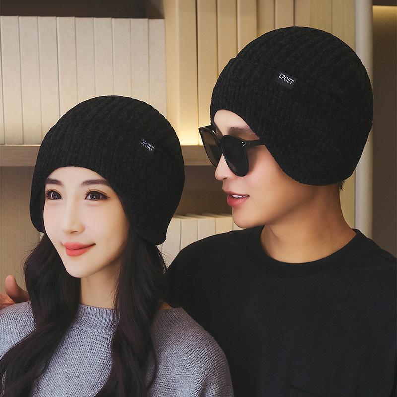 Two-Piece Hat Set Winter Ear Protection Wool Cap for Men Women Cycling Windproof Knitted Velvet Thick Warm Coldproof Neck Cap with Scarf