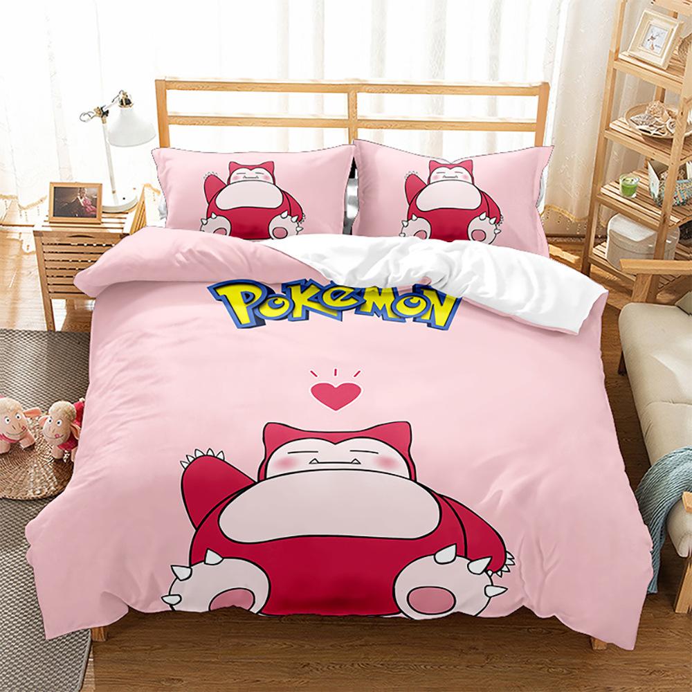 3D Digital Printing Quilt Cover Pillowcase Bedding Cartoon Pikachu Three-Piece Set Home Textile Four-Piece Set Grinding