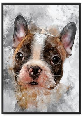 Poster Bulldogge Hund abstrakt im schwarzen Rahmen