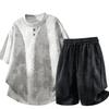 Men's Patchwork Top, Drawstring Design, Comfortable Two-piece Trousers Set