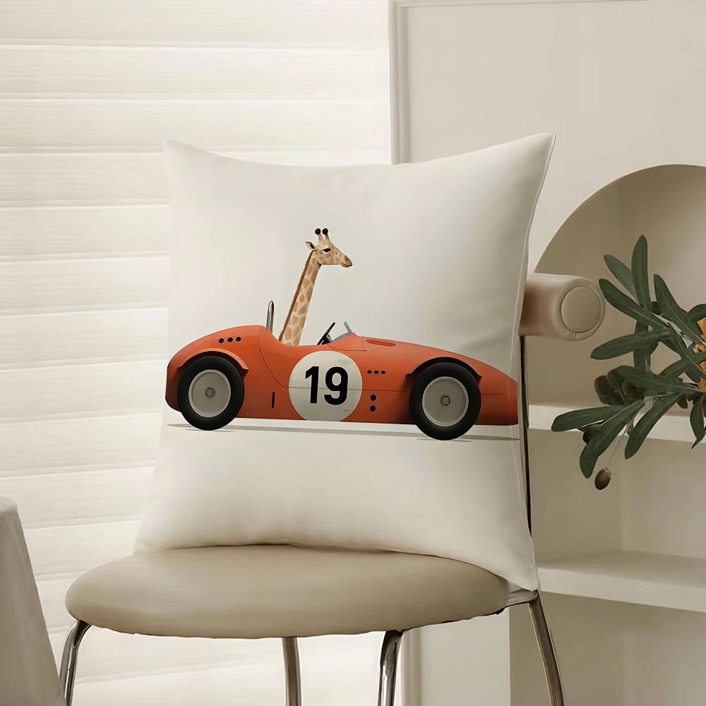 Funny Cartoon Animals Car Art Pillow Case Comfort Sofa Bed Silky Elegant Invisible Zipper Decorative Cushion Cover