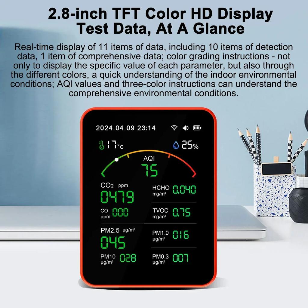 15-in-1 Air Quality Monitor Tuya WiFi CO/CO2/HCHO/TVOC/AQI/PM0.3/PM1.0/PM2.5/PM10/Temperature/Humidity/AQI Air Quality Tester
