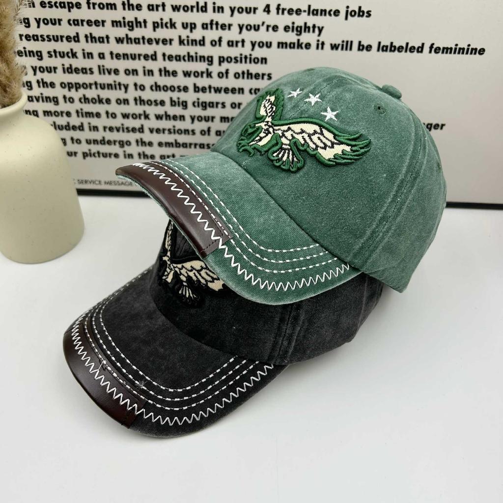 Spring and summer hat men's retro old washed denim baseball cap women's street versatile embroidered eagle sunshade cap