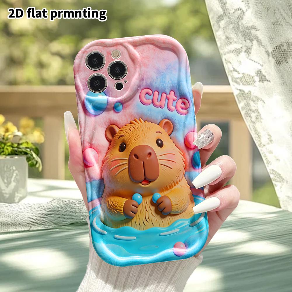 Phone Case: 2D Flat, Suitable for iPhone 18 17 16 15 14 13 12 Pro Protective Case, Phone Decoration, Bathing Capybara, Halloween and Christmas Gifts