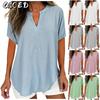 Women's Fashion Casual Solid Color Print V-Neck Short Sleeve Blouses & Shirts