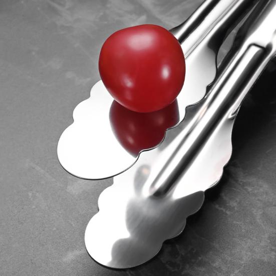 Stainless Steel Food Tongs Non-Slip Grip Bread Serving Tongs Heat-Resistant Rust-Proof Mirror Polished Kitchen Utensils for BBQ Buffet