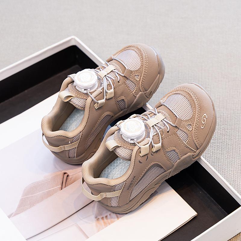 Knob Shoes Children's Sports Shoes Autumn Mesh Breathable Boys Dad Shoes Button Girls Sports Shoes Soft Sole Classmates