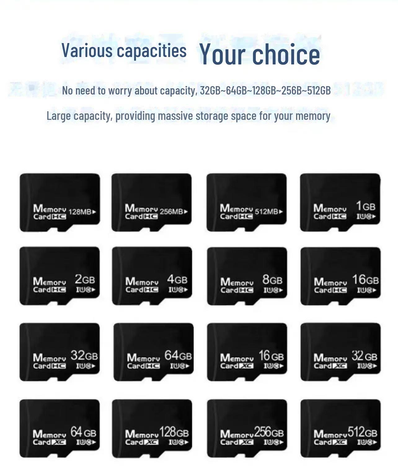 

Карта памяти совместимая с камерой видеонаблюдения, игровой консолью, радио, гарнитурой Bluetooth, мобильным телефоном и видеорегистратором для вождения на 128 ГБ 128MB чёрный