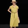 Wudao Summer Lapel Belted Shirt Dress