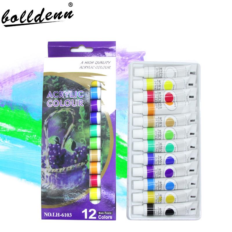 12-Color Acrylic Paint Set: Waterproof Pigments for Wall, Textile, Stone, DIY & Children s Art