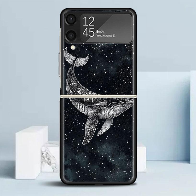 Humpback Whale Sea Giant Black Cover for Samsung Galaxy Z Flip 7 6 5 4 3 5G Phone Case Flip7 Flip6 Flip5 Flip4 Flip3 Pattern Cas