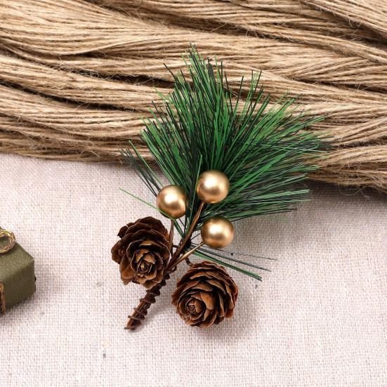 10 Pcs Artificial Pine Pick Mini Pine Needles Branches with Gold Berry Small Pinecones Stems for Holiday Crafts Christmas Tree DIY Garland Wreath