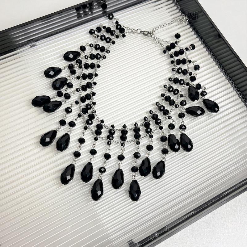 Meier Black teardrop tassel necklace - unique beaded choker for women