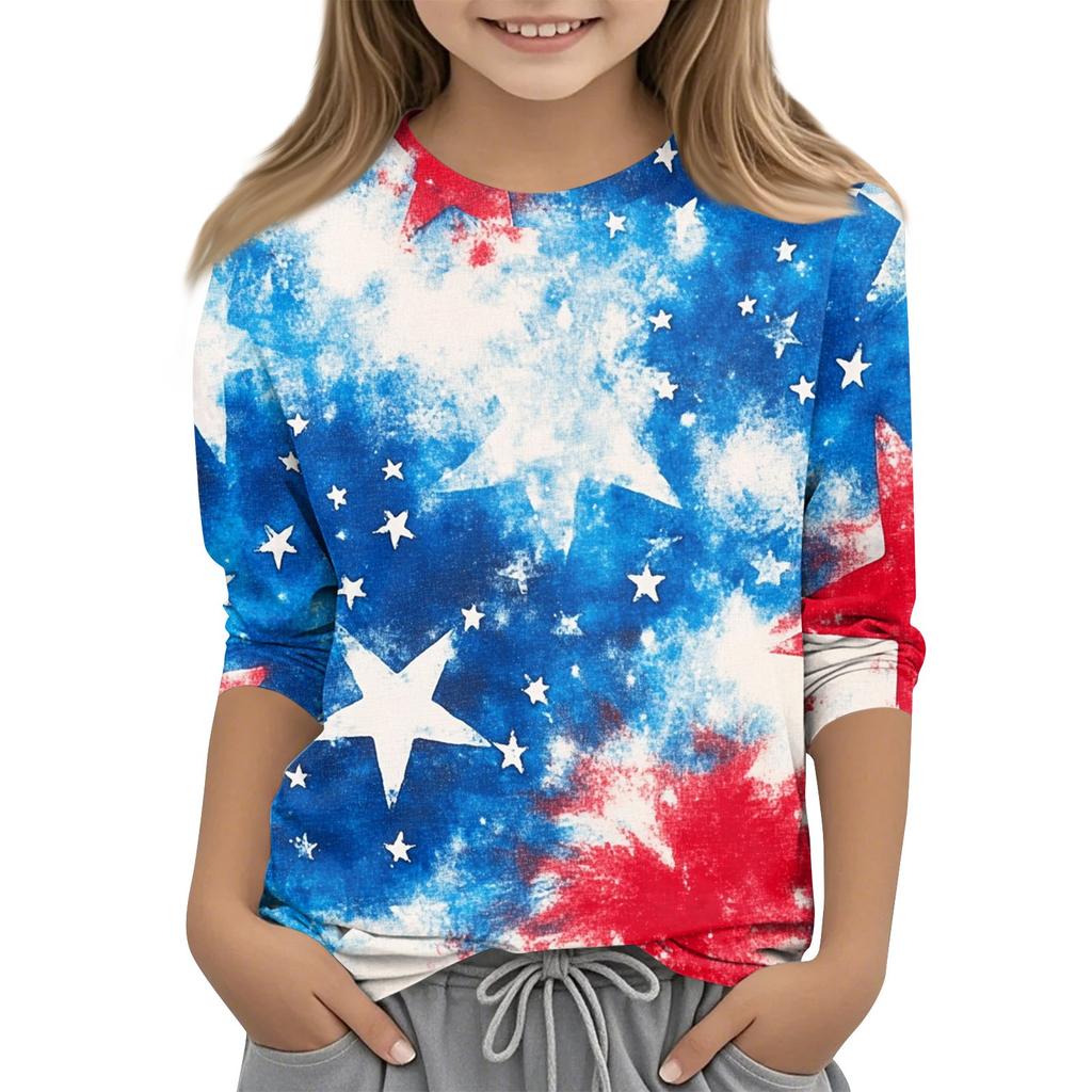 Children's Fashion Printed Round Neck Three-quarter Sleeve Top Casual T-shirt