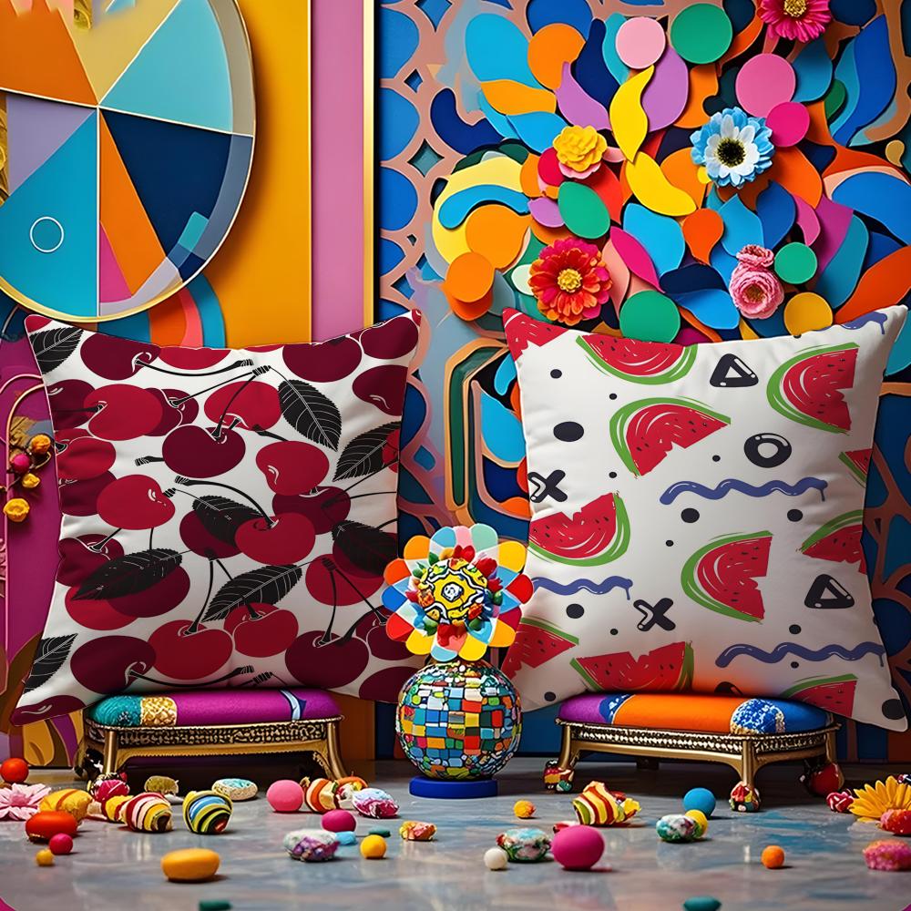 Full Print Pattern Of Fruits Pillow Case Anti-Dustmite Pillowcase Invisible Zipper Silky Short Plush Sofa Cushion Cover