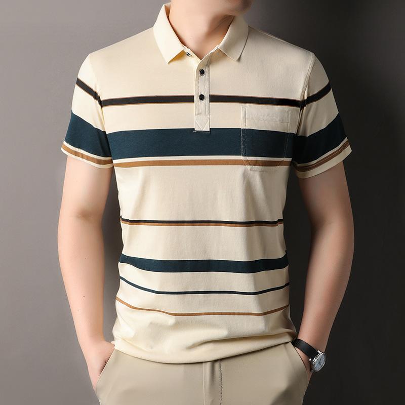 Polo Shirt Men'S Striped Lapel Short-Sleeved Casual Loose Top