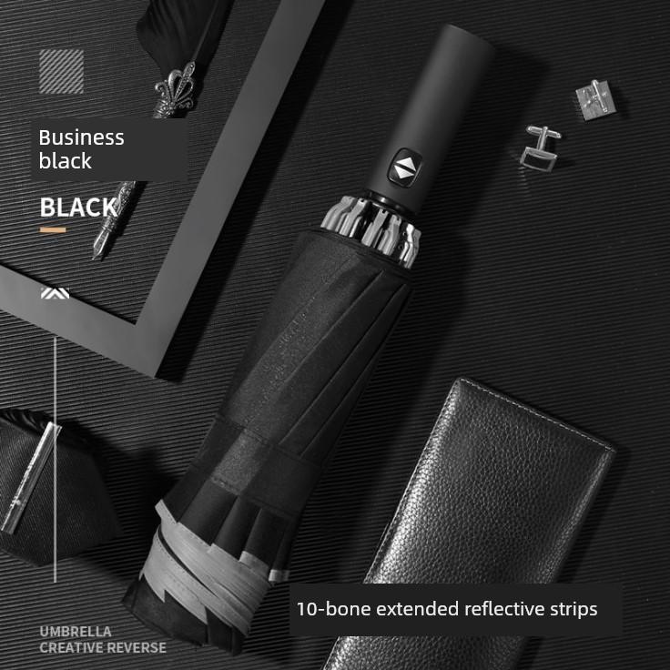 Business Umbrella, Fully Automatic One-Touch Folding Reverse Umbrella, Dual-Use for Sun and Rain, with Reflective Feature, Large Size, Unisex