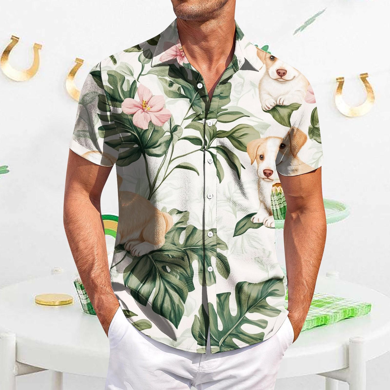 

Мужская повседневная рубашка с короткими рукавами, облегающая, стильная, с гавайским принтом M