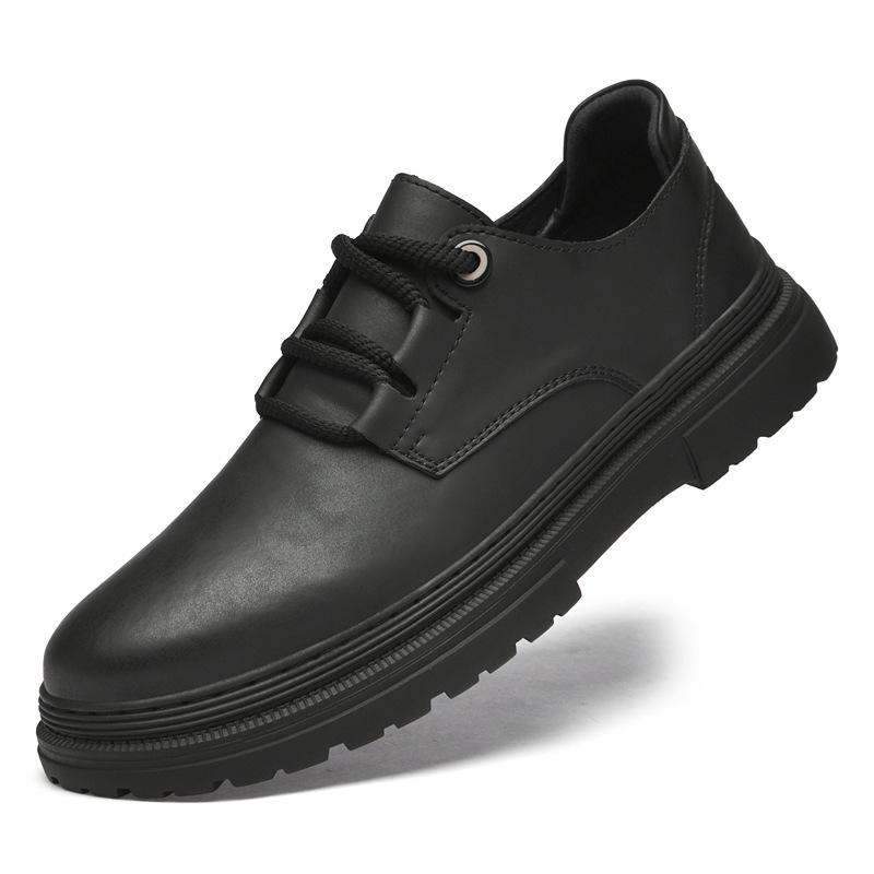 Men s Autumn Low-Top Casual Leather Lace-Up Shoes - Youth Trend, Thick Sole, Outdoor Workwear 40