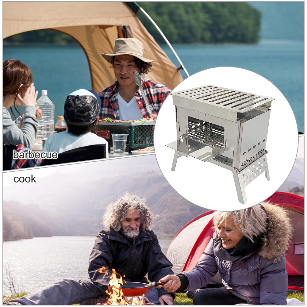 Stainless Steel Camping Wood Stove Portable Folding Barbecue Rack Stove Ultralight for Backpacking Picnic Survival Cookware Tool