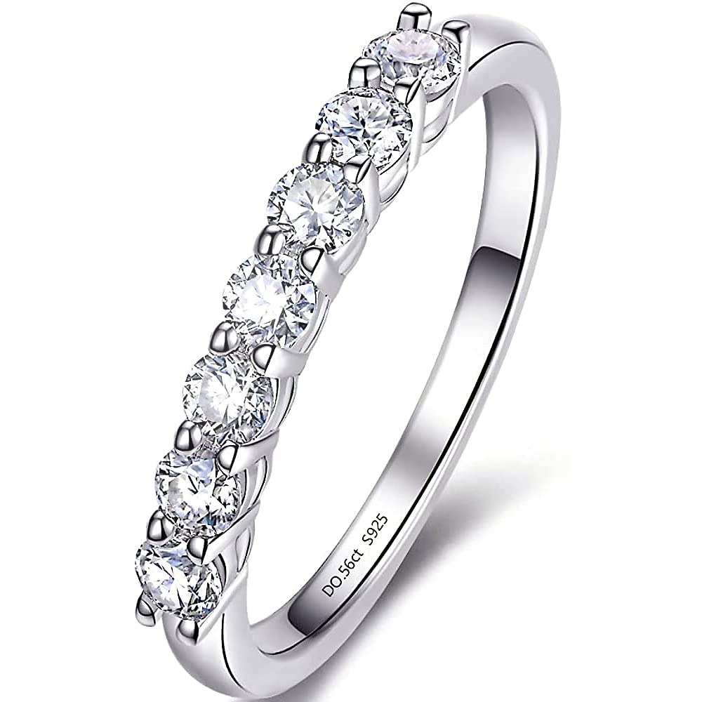 

Moissanite Half Eternity Ring 7 Pieces Round Cut Width 925 Silver Gold Gift Anniversary Christmas Valentine Durable 30 Day Trial [Takeda Jewelry]