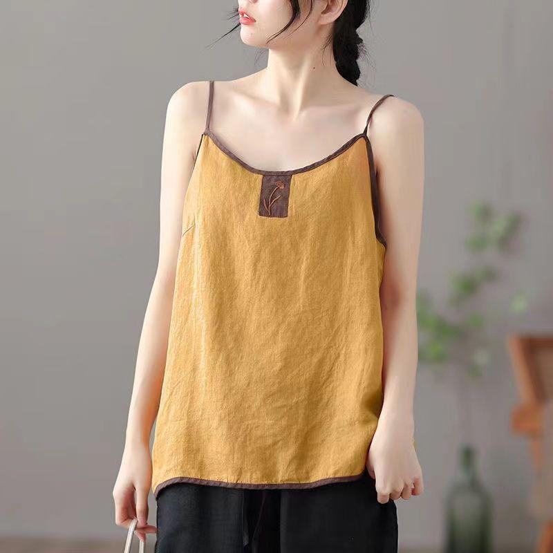 

Cotton Linen Tanks Camis Women Vintage Harajuku Chic Casual Top Ladies Embroidered Vest Sleeveless Bottoming Sling S