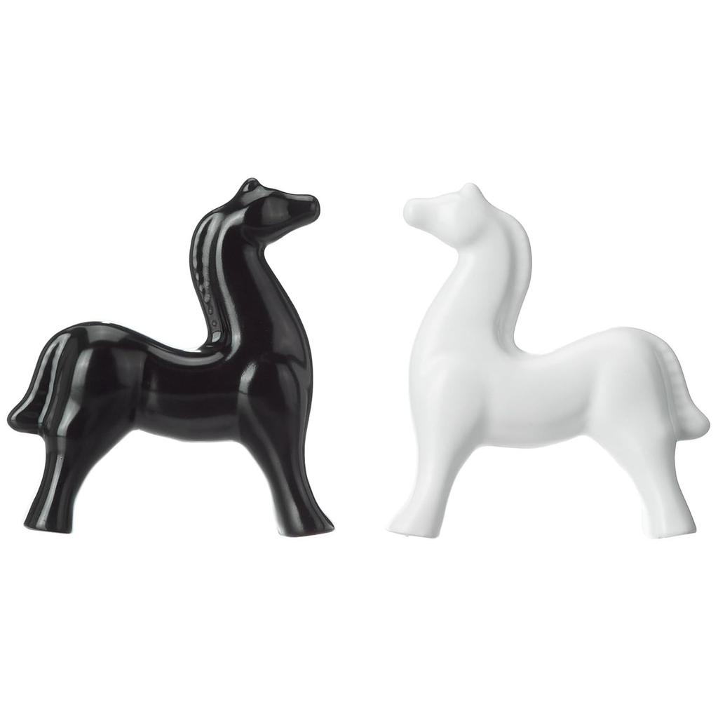Home Decor White and Black Resin Horse Figurines - (Pack of 2, Black & White)