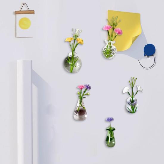 10 Pcs Mini Vase Magnets for Fridge Cute Tiny Magnetic Glass Vases Refrigerator Accessories Funny Plant Pot with Flowers for Locker Office Kitchen
