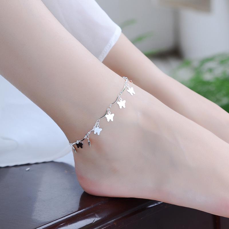 European & American Style Butterfly Bracelet and Silver Anklet - Korean Copper-Plated Silver Fashion Accessories.