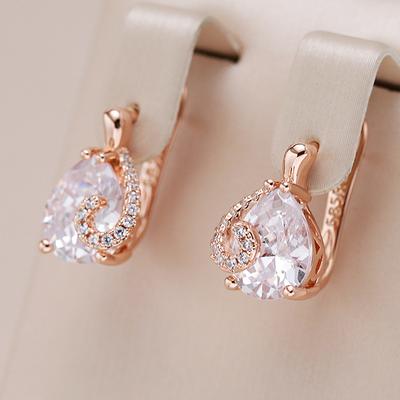 Water Drop Natural Zircon Stud Earrings For Women  Rose Gold Color Bride Wedding Fashion Party Daily Fine Jewelry