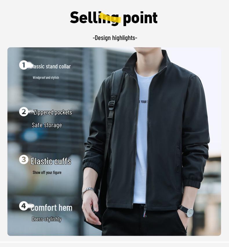 Men's 2025 Trendy Loose Fit Stand Collar Jacket - Simple Business Casual for Spring and Autumn