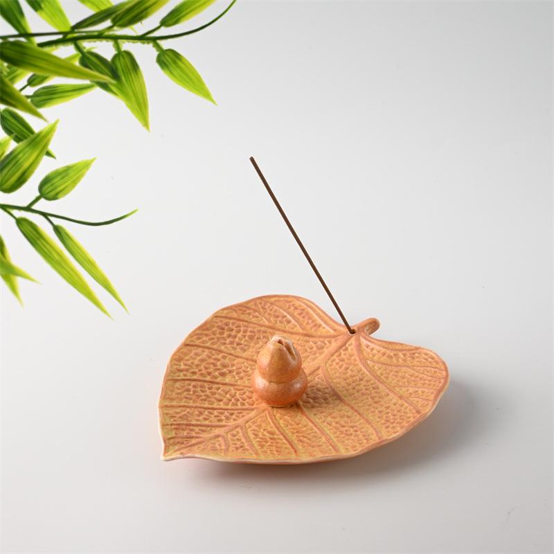 Exquisite Antique Ceramic Bodhi Leaf Incense Holder for Sandalwood & Agarwood Coils