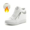New High Top Women Sneakers Spring New Hidden Heel Casual Shoes Side Zip Women White Platform Wedge Rivet Shoes