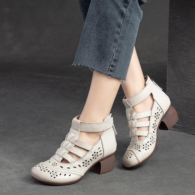 Fashion GKTINOO Women Pumps 2025 High Top Genuine Leather Women Thick High Heel Shoes Summer Hollow Breathable Gladiator Sandals